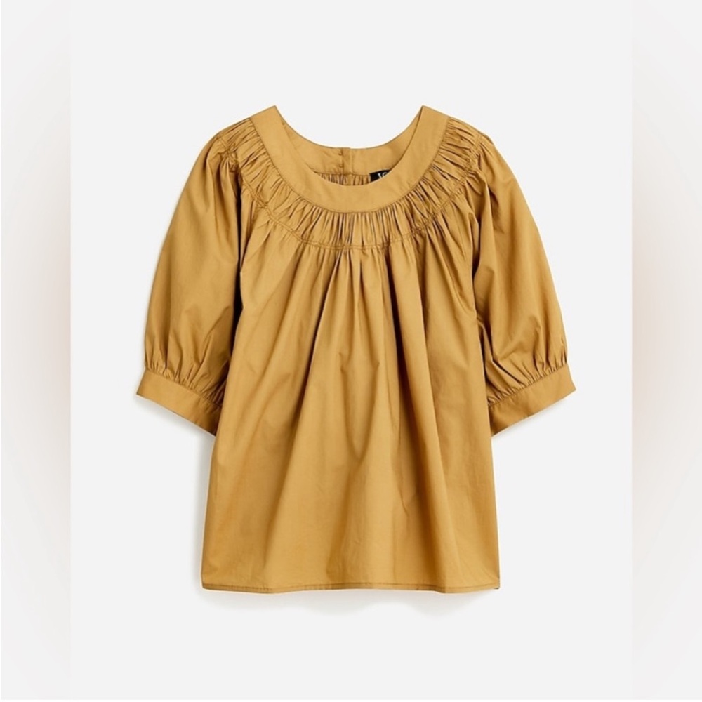 J. Crew Mustard Gathered Yoke Cotton Blouse
